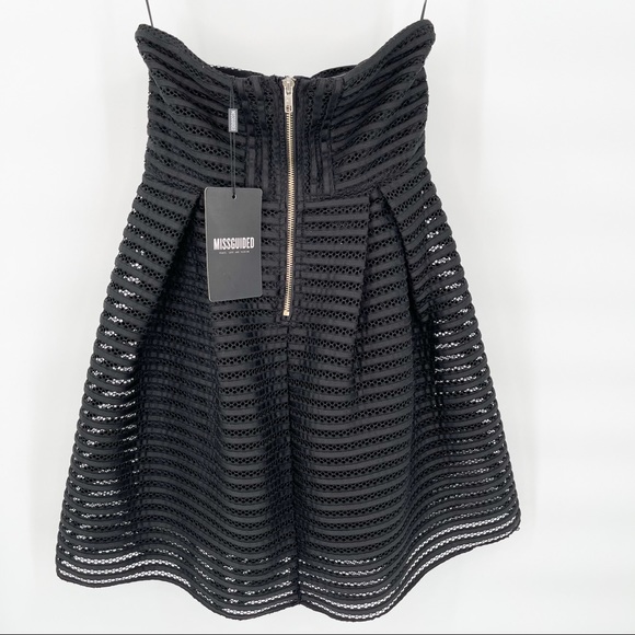 New Missguided Black Strapless Mini Cocktail Party Babydoll Dress Women’s Size 8 - Picture 6 of 13